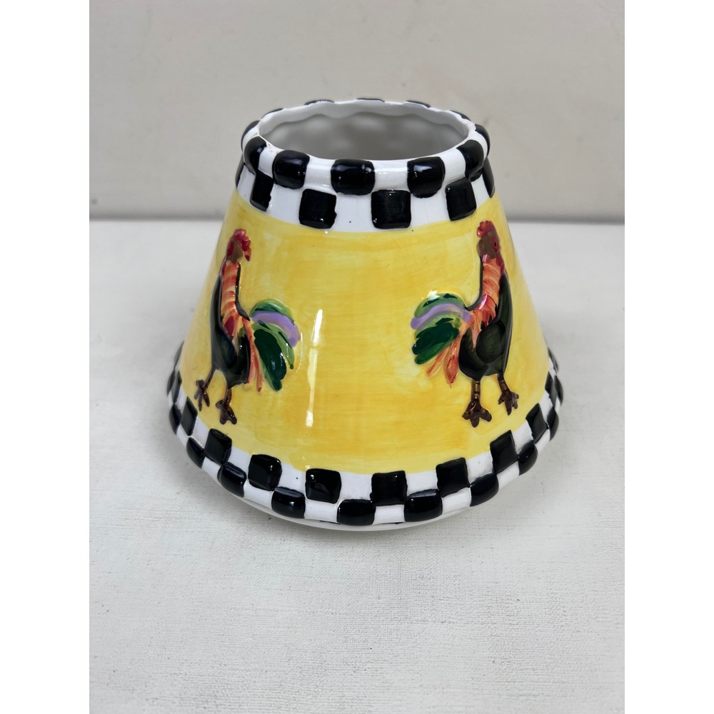 Rooster Candle Holder with Plate Yellow Black White Checkered‎ Farmhouse Cottage